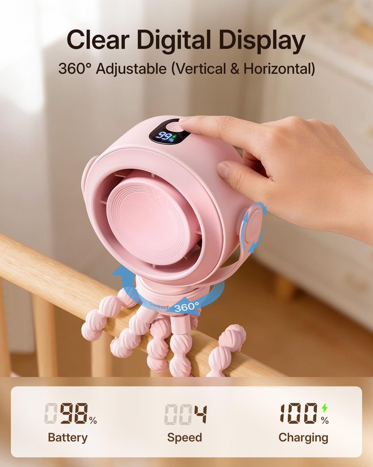SWEETFULL Portable Stroller Fan, Pinch-Proof Baby Fan - Cream
