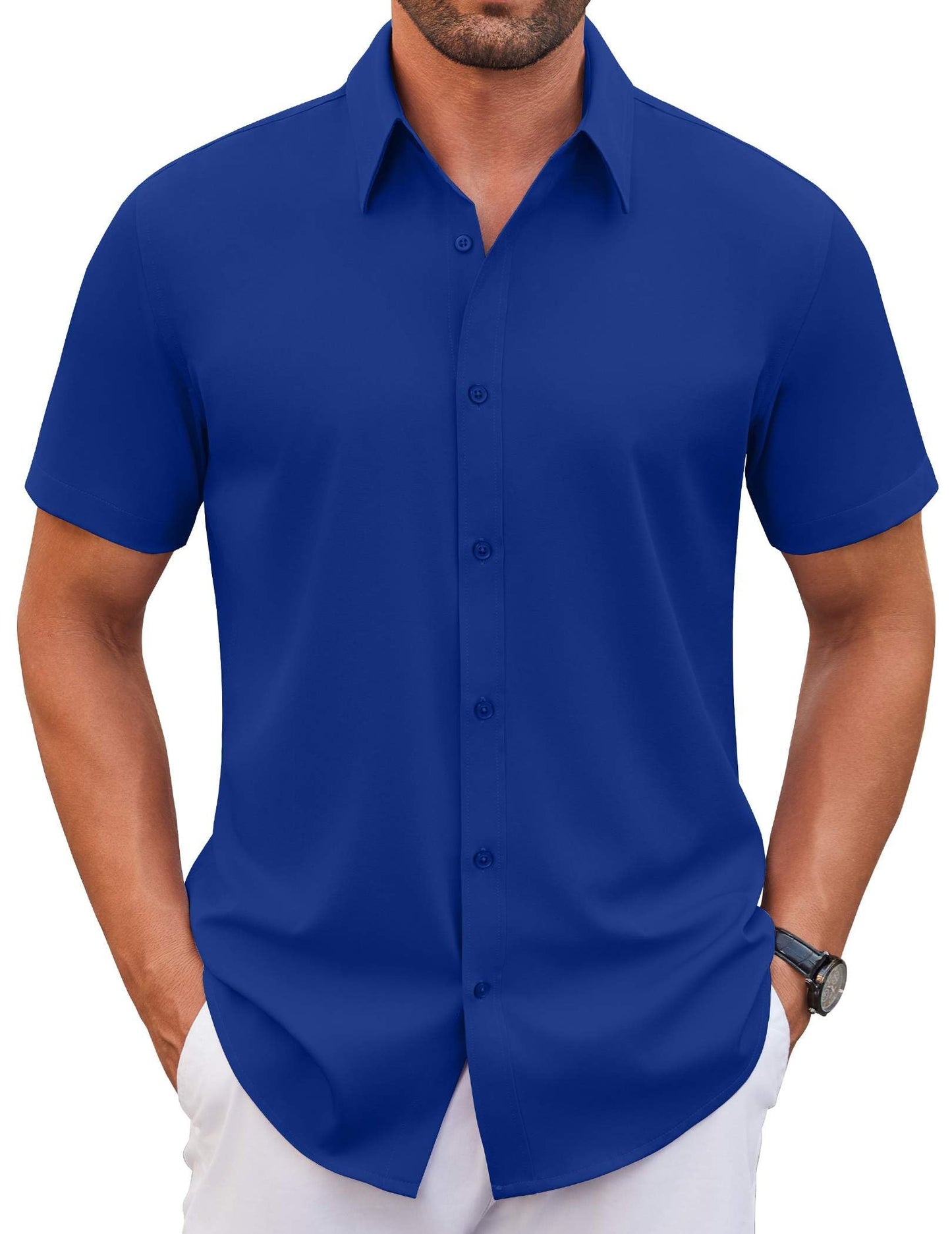 COOFANDY Men's Stretch Dress Shirts Short Sleeve Wrinkle Free Casual Button Down Shirts
