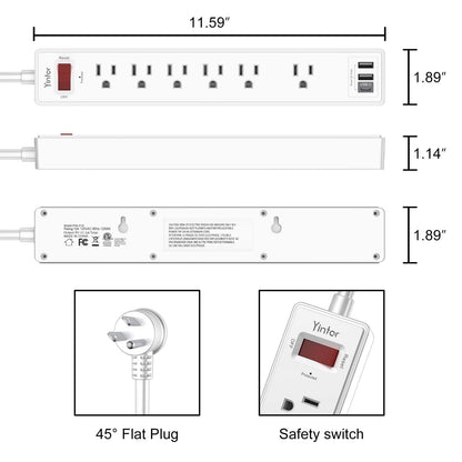 Yintar 6Ft Surge Protector Power Strip with 8 Outlets and 4 USB Ports