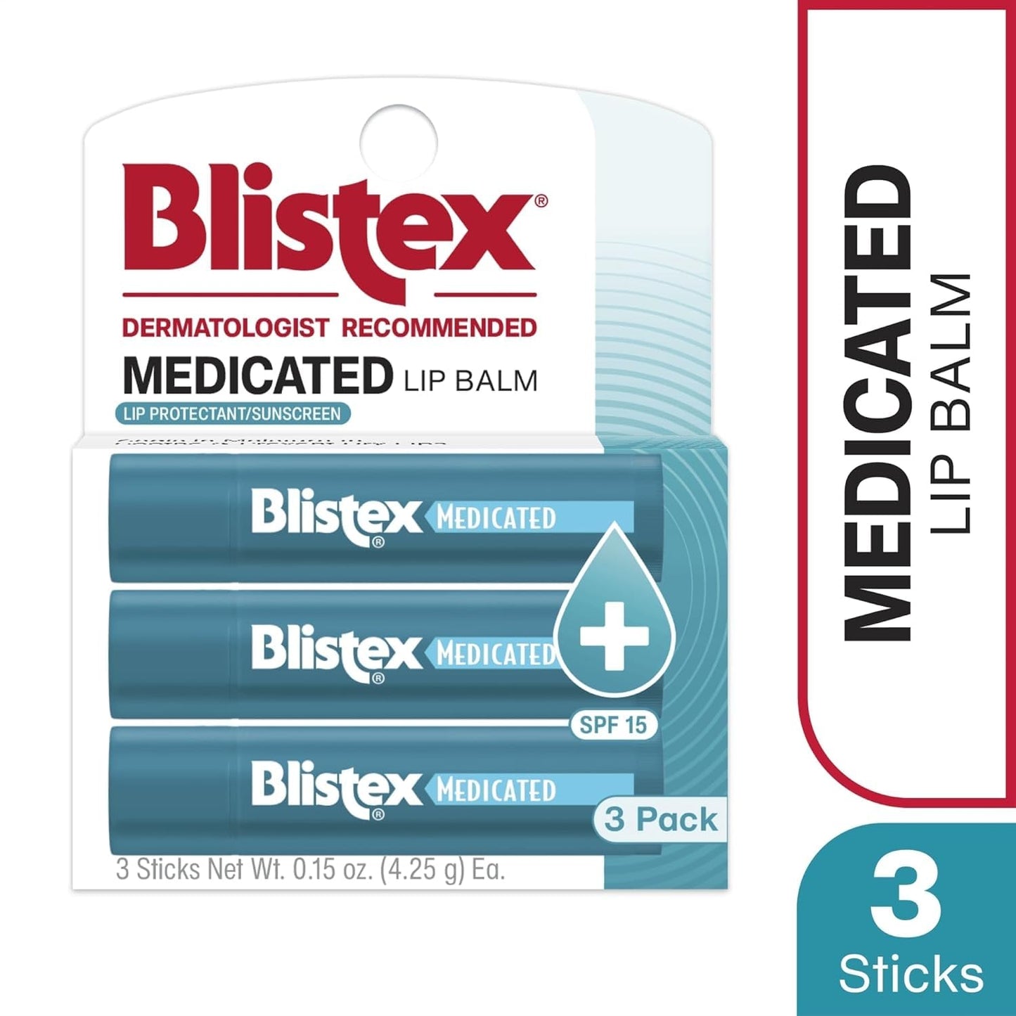 Blistex Medicated Lip Balm SPF 15, 24 Hr Moisture, 0.15 oz, 3 Count