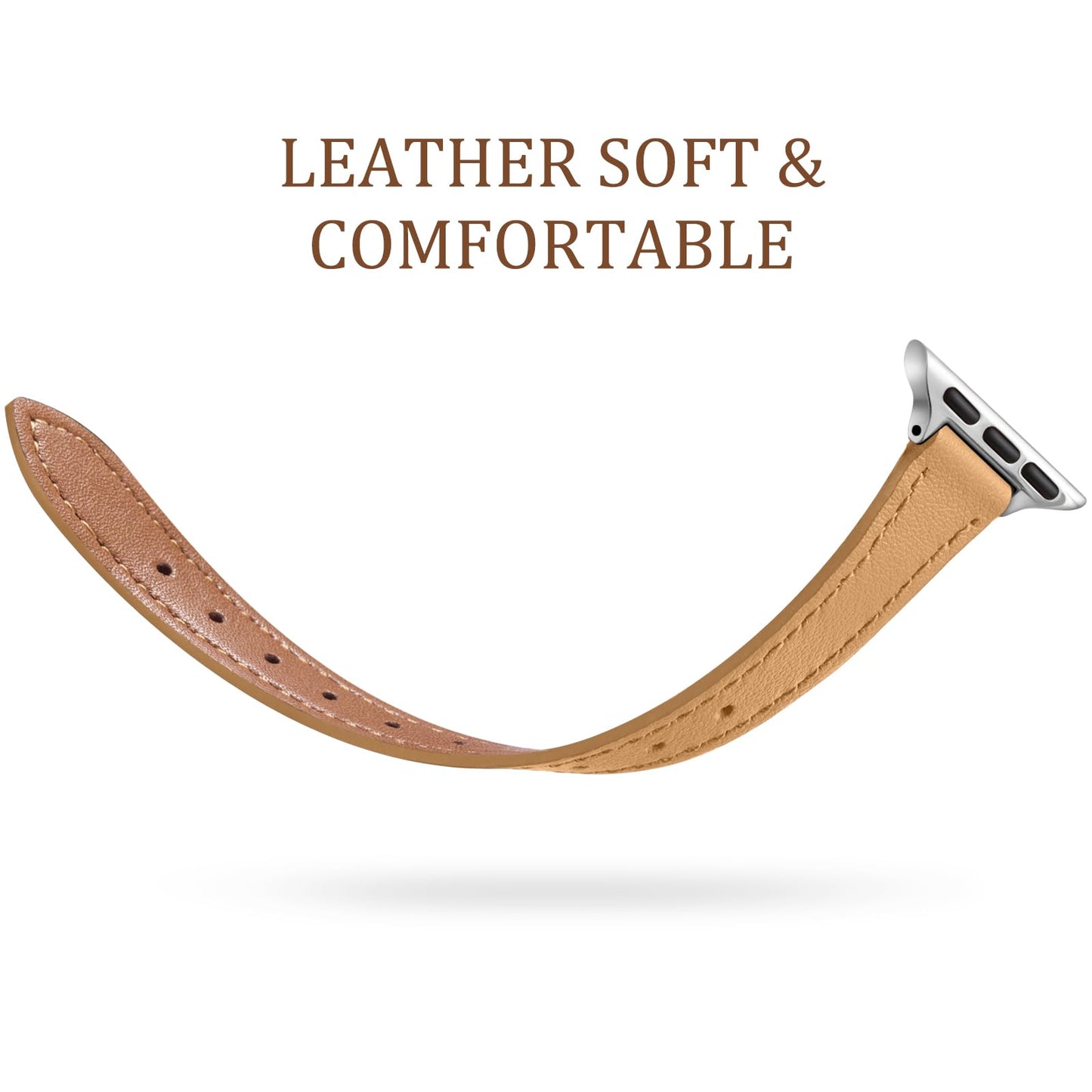 Charlam Slim Leather Band Compatible with Apple Watch Bands for Women 40mm 38mm 41mm 42mm 44mm 45mm 46mm, Top Grain Genuine Leather Strap Thin Wristband for iWatch Series 11 10 SE 9 8 7 6 5 4 3 2 1