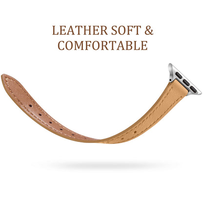 Charlam Slim Leather Band Compatible with Apple Watch Bands for Women 40mm 38mm 41mm 42mm 44mm 45mm 46mm, Top Grain Genuine Leather Strap Thin Wristband for iWatch Series 11 10 SE 9 8 7 6 5 4 3 2 1