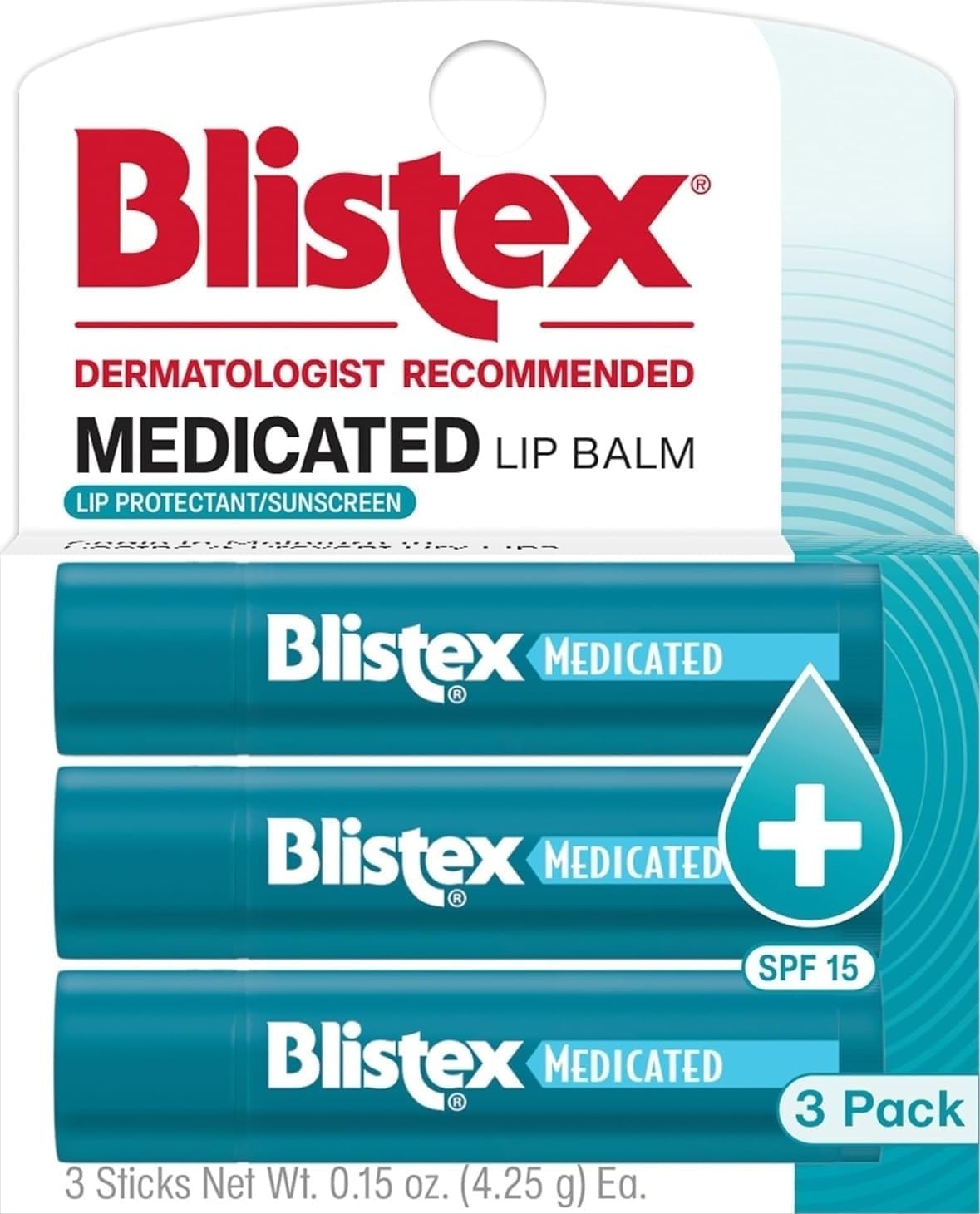 Blistex Medicated Lip Balm SPF 15, 24 Hr Moisture, 0.15 oz, 3 Count