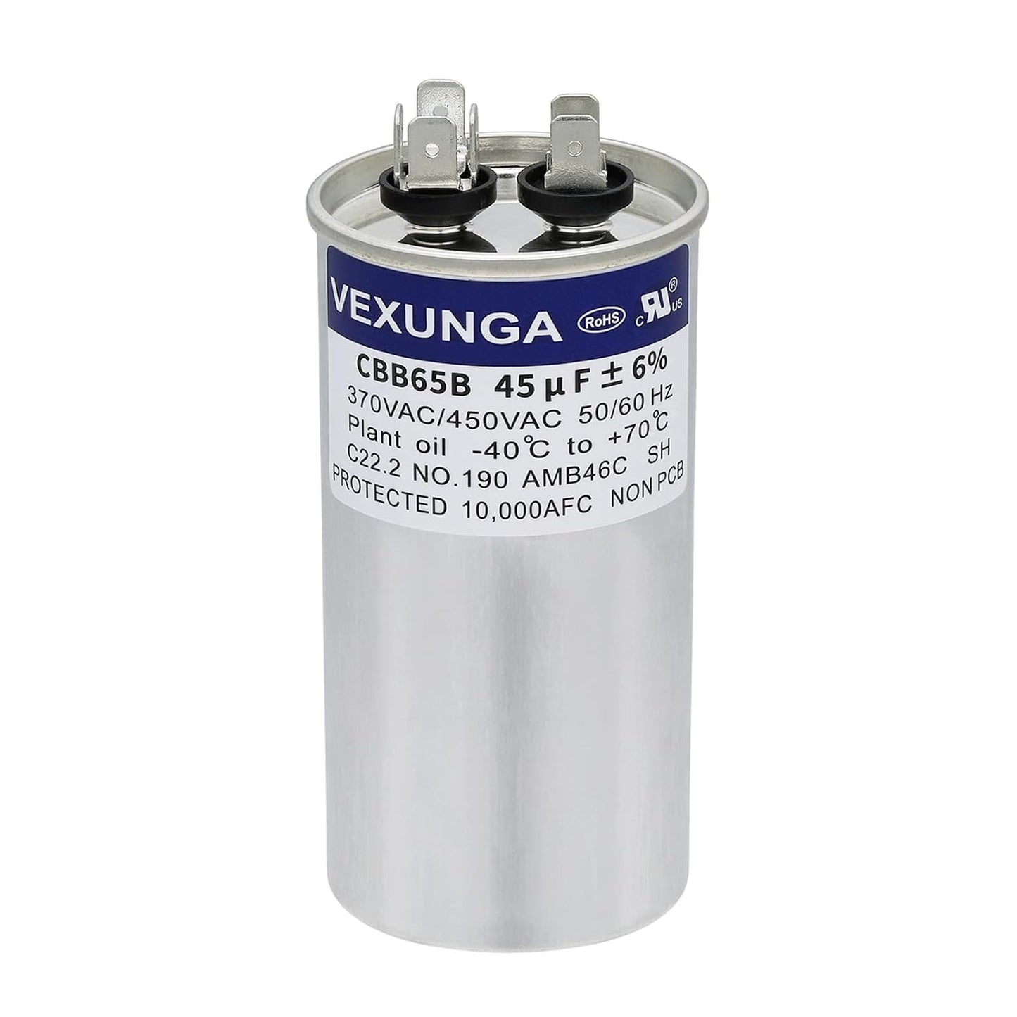 VEXUNGA 5uF 370/440VAC 50/60Hz CBB65 CBB65A Oval Run Start Capacitor 5 MFD 370V/440V Air Conditioner Capacitors for AC Unit Fan Motor Start or Pool Pump or Air Condenser Straight Cool