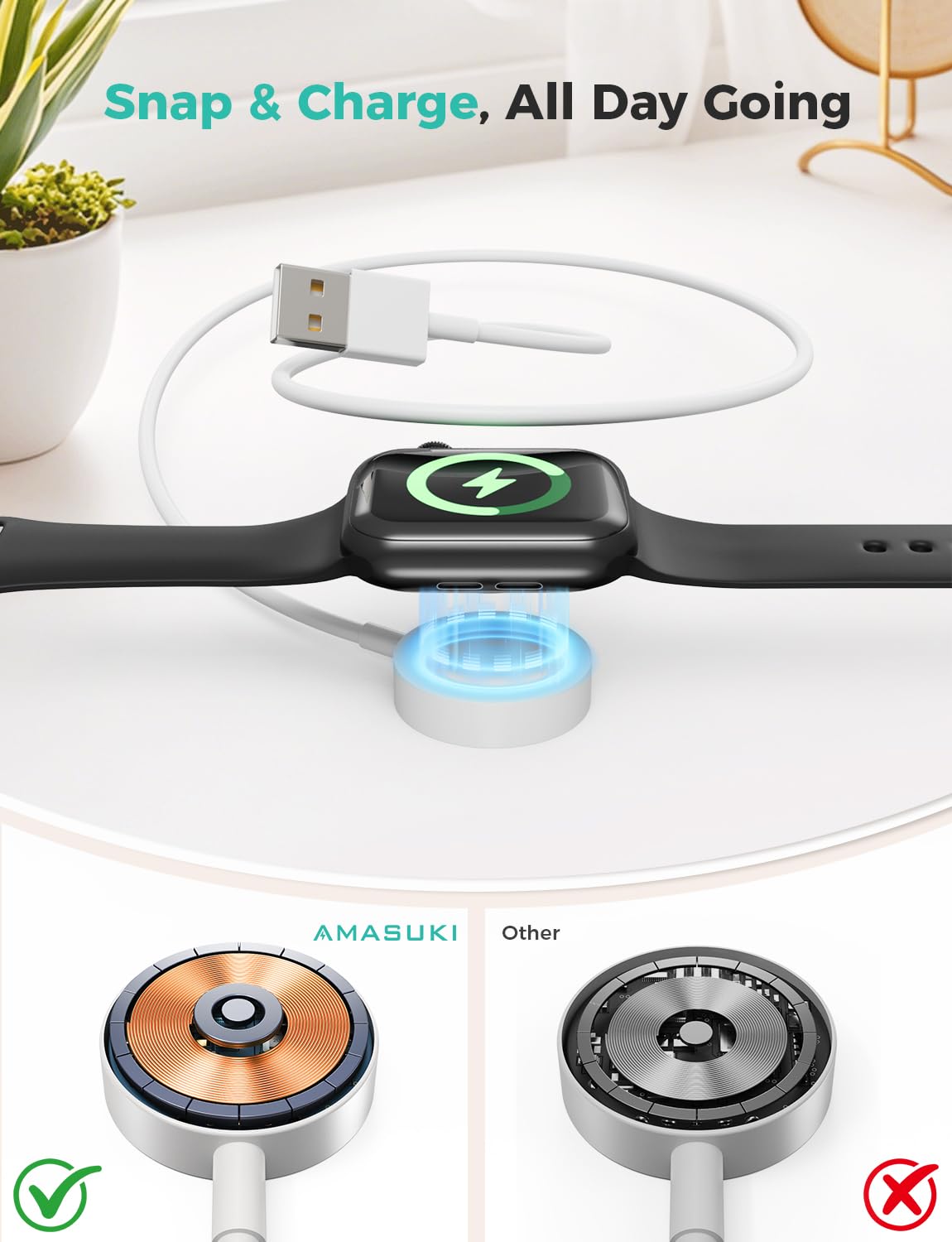 6.6FT Long for Apple Watch Charger USB Magnetic Fast Charging Cable Portable Wireless Charging Accessories Compatible with iWatch Series 11/10/9/8/7/6/5/4/3/2 Ultra 3/2/SE