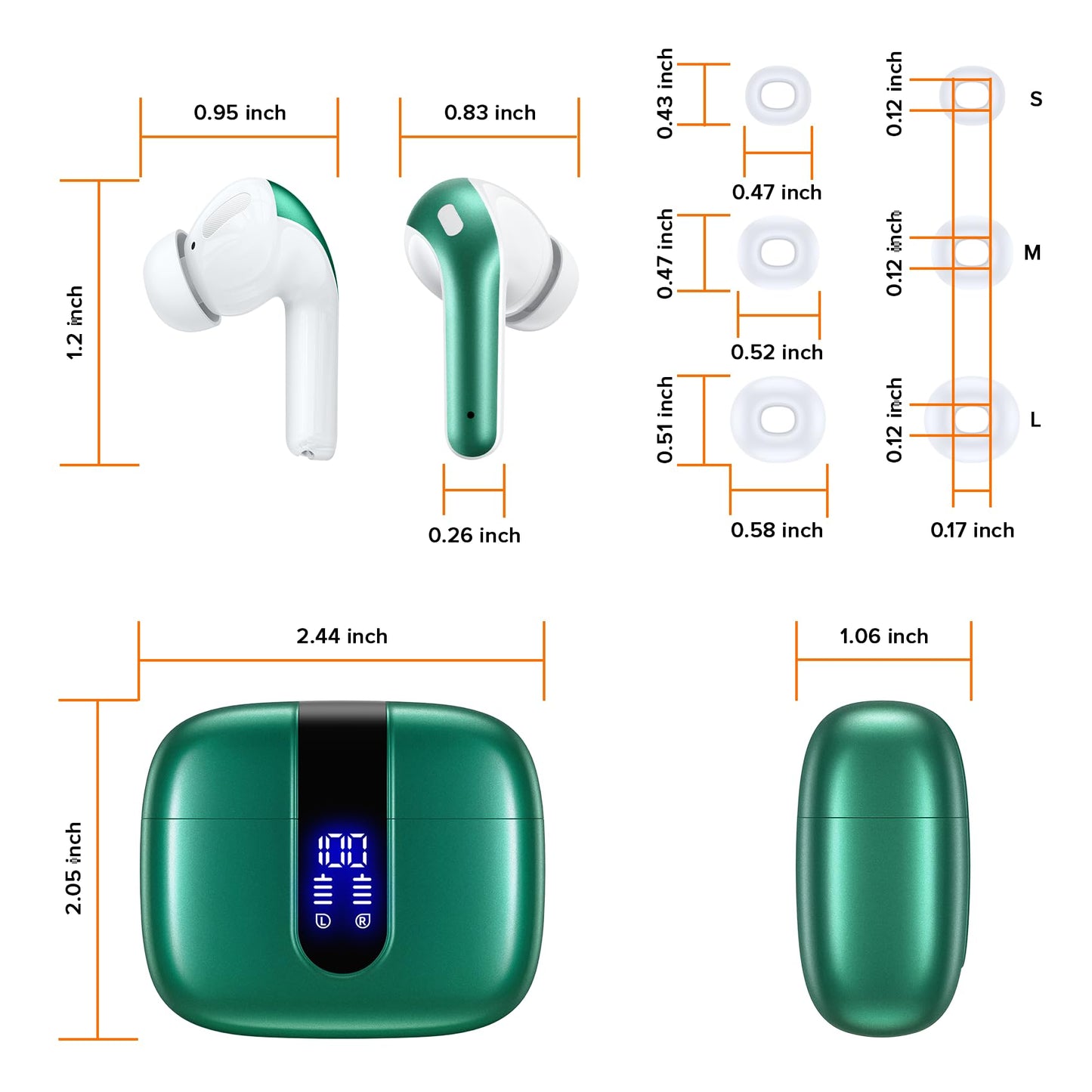 TAGRY Bluetooth Headphones True Wireless Earbuds 60H Playback LED Power Display Earphones with Wireless Charging Case IPX5 Waterproof in-Ear Ear buds with Mic for TV Smart Phone Laptop Computer Sports