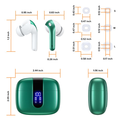 TAGRY Bluetooth Headphones True Wireless Earbuds 60H Playback LED Power Display Earphones with Wireless Charging Case IPX5 Waterproof in-Ear Ear buds with Mic for TV Smart Phone Laptop Computer Sports