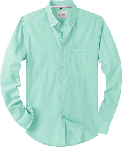 Alimens & Gentle Mens Solid Oxford Shirt Long Sleeve Dress Shirt Work Casual Button Down Shirts with Pocket