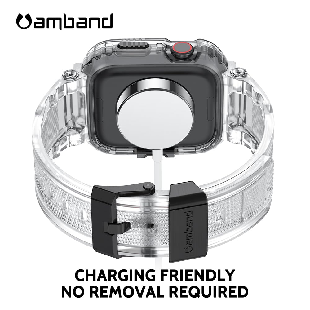 amBand Bands Compatible with Apple Watch 9/8/7/6/5/4 & SE 3/2/1 45mm/44mm Case for Men, M1 Sport Series Rugged Case Protective Cover for iWatch SE3/SE2/6/SE/5/4 44/45 mm Men Black