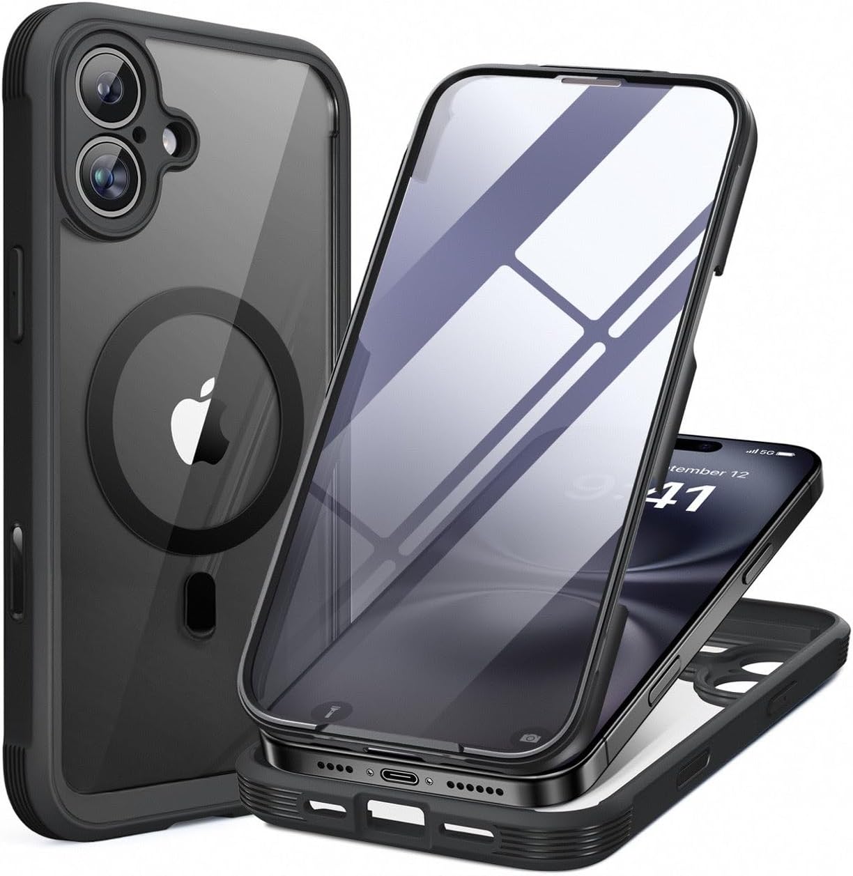 miracase for iPhone 17e Case & iPhone 16e Case, Full-Body Phone with Built-in Glass Screen Protector, [Magnetic with MagSafe] Military Drop Proof 17 E/ 16 E Cover Bumper 6.1 inch, Black