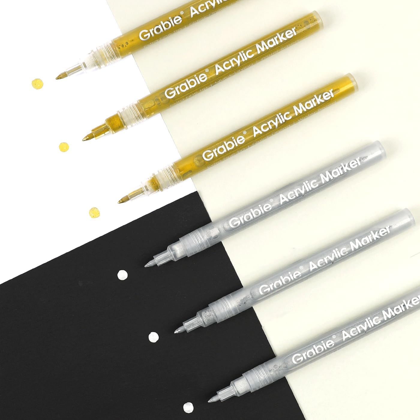 Grabie 6 White Acrylic Paint Markers, 0.7 mm Extra Fine Tip