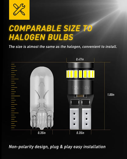 AUXITO 194 LED Bulbs for License Plate Light 168 175 2825 W5W T10 24-SMD 3014 Chipsets 6000K White for Car Dome Door Map Dash Courtesy Cargo License Plate Lights, Pack of 2