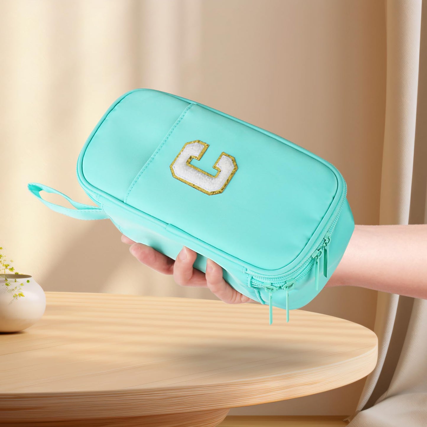 Cute Large Pencil Case Pouch,Personalized Initial Pencil Bag for Girls Boy
