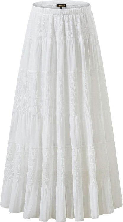 NASHALYLY Women's Chiffon Elastic High Waist Pleated A-Line Maxi Skirts