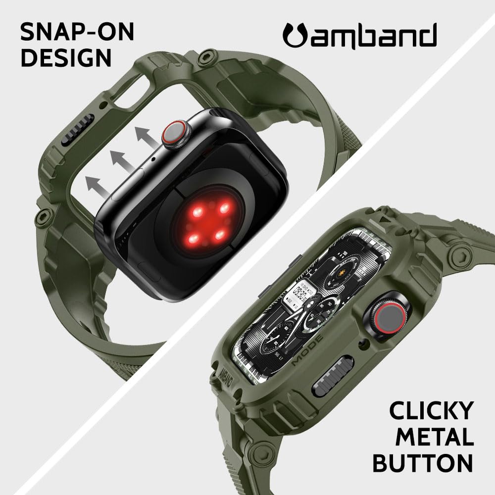 amBand Bands Compatible with Apple Watch 9/8/7/6/5/4 & SE 3/2/1 45mm/44mm Case for Men, M1 Sport Series Rugged Case Protective Cover for iWatch SE3/SE2/6/SE/5/4 44/45 mm Men Black