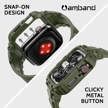 amBand Bands Compatible with Apple Watch 9/8/7/6/5/4 & SE 3/2/1 45mm/44mm Case for Men, M1 Sport Series Rugged Case Protective Cover for iWatch SE3/SE2/6/SE/5/4 44/45 mm Men Black