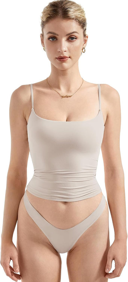 SUUKSESS Women Double Line Square Neck Tank Top Summer Y2K Going Out Basic Cami Shirt