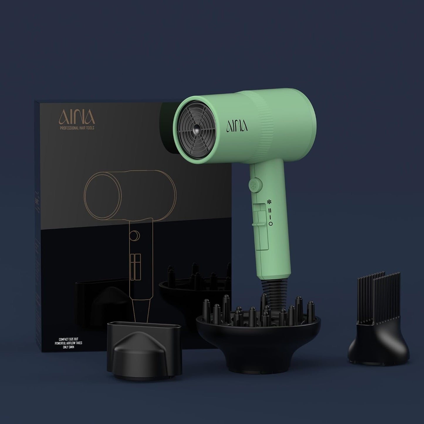 AINA Diffuser Hair Dryer Full-Featured Blow Dryer 110V/1600W(Ash Grey)