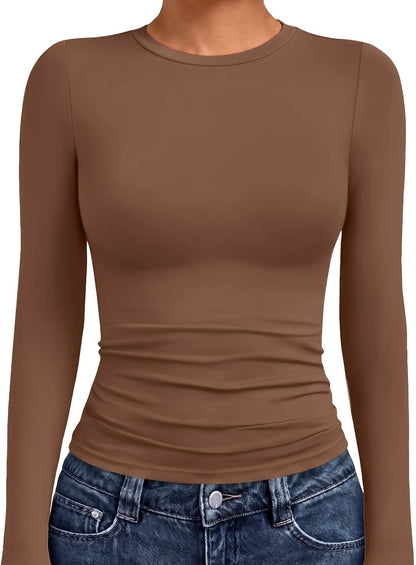 AUTOMET Womens Crew Neck Long Sleeve Shirts Compression Underscrubs Tops