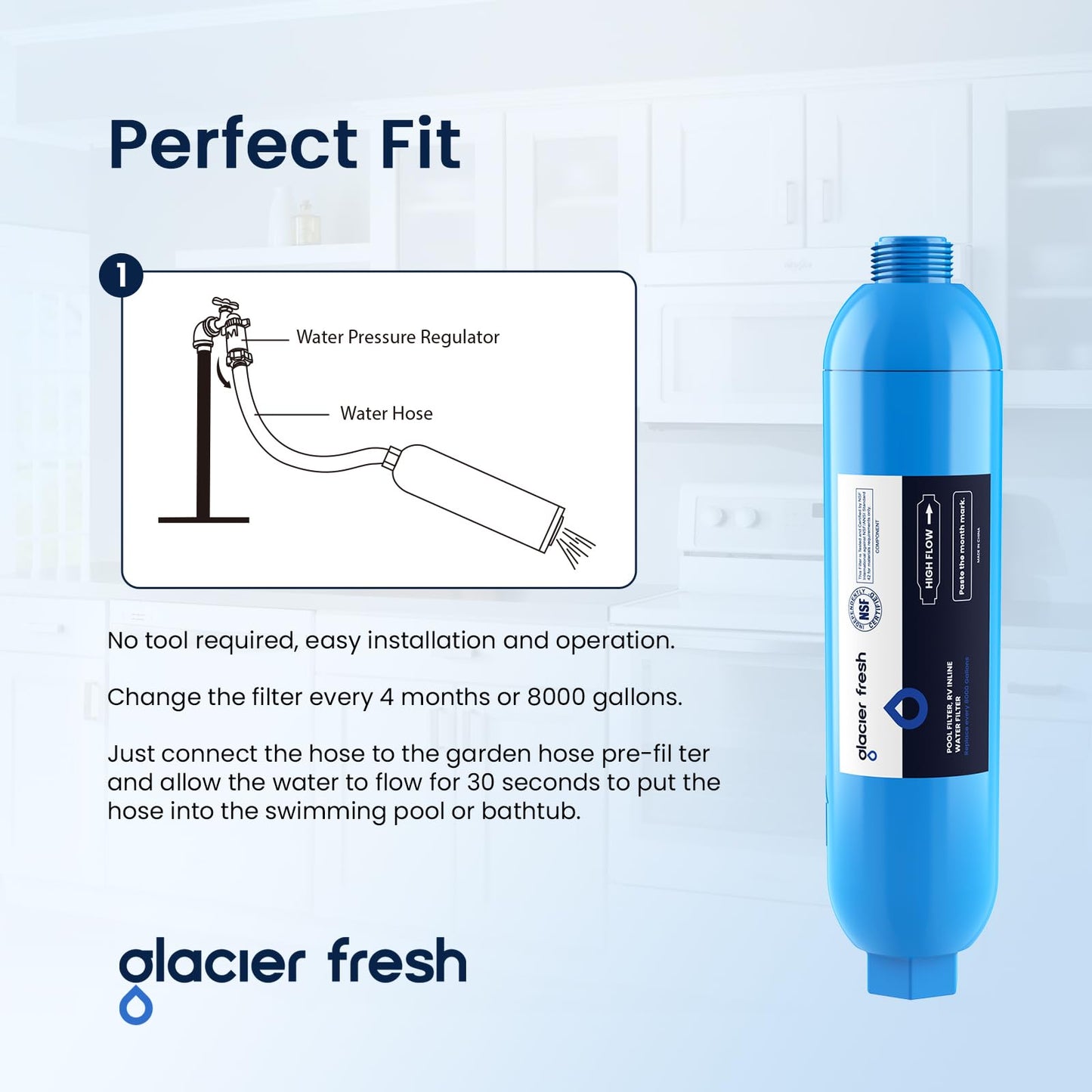 GLACIER FRESH RV/Marine Water Filter with 2 Flexible Hose Protectors 4 Pack