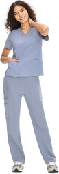 COZYFIT Scrubs for Women Set - V-Neck & Straight Leg Pants with 9 Pockets