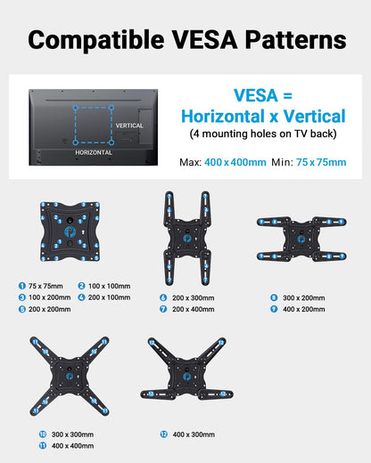 Pipishell Full Motion TV Wall Mount for Echo Show 21/15 and 13-43 Inch Flat Curved Screen TVs & Monitors, Max VESA 200x200mm up to 44lbs, TV Mount Wall Bracket with Rotation Swivel Tilt Extension