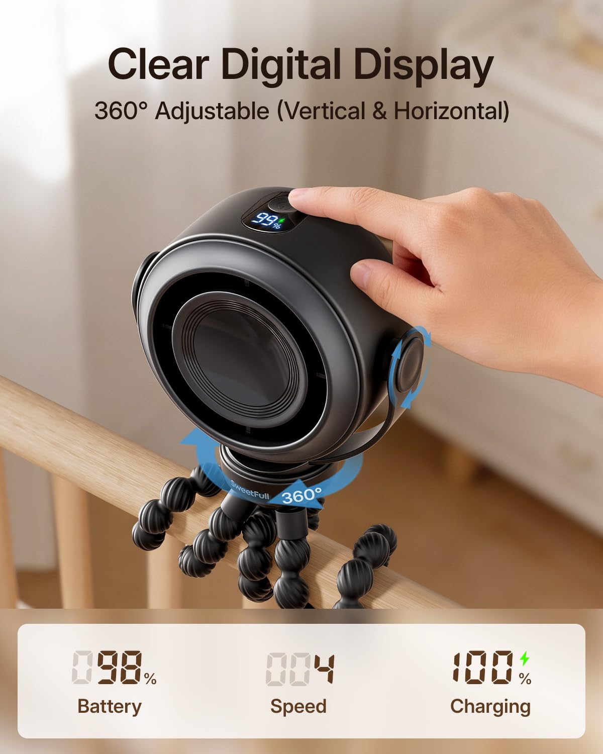 SWEETFULL Portable Stroller Fan, Pinch-Proof Baby Fan - Cream