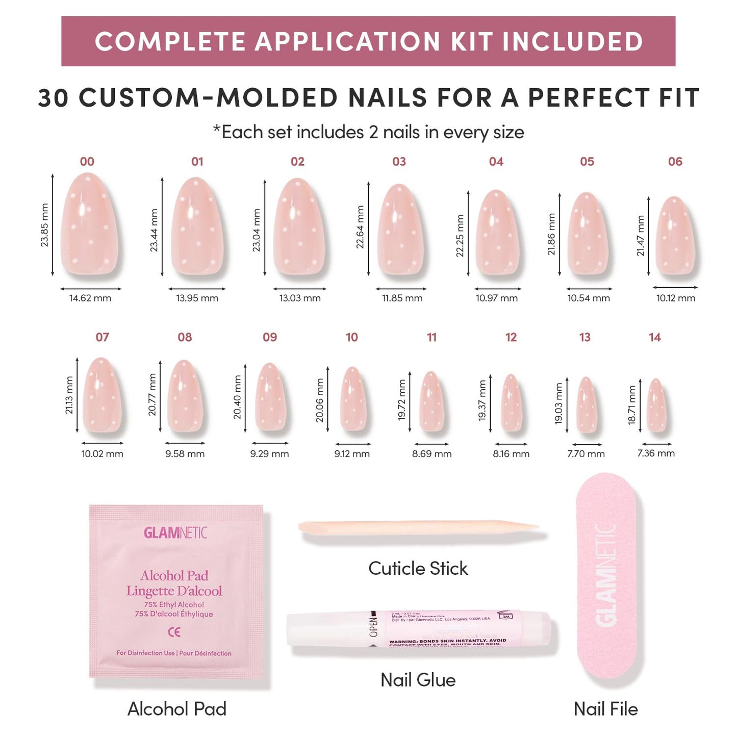Glamnetic Press On Nails - Short Almond, Glossy Fake Nails 24 Pc Full Kit