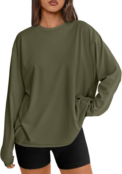 Trendy Queen Womens Oversized Long Sleeve Shirts Fall Tops 2026 Basic Tees