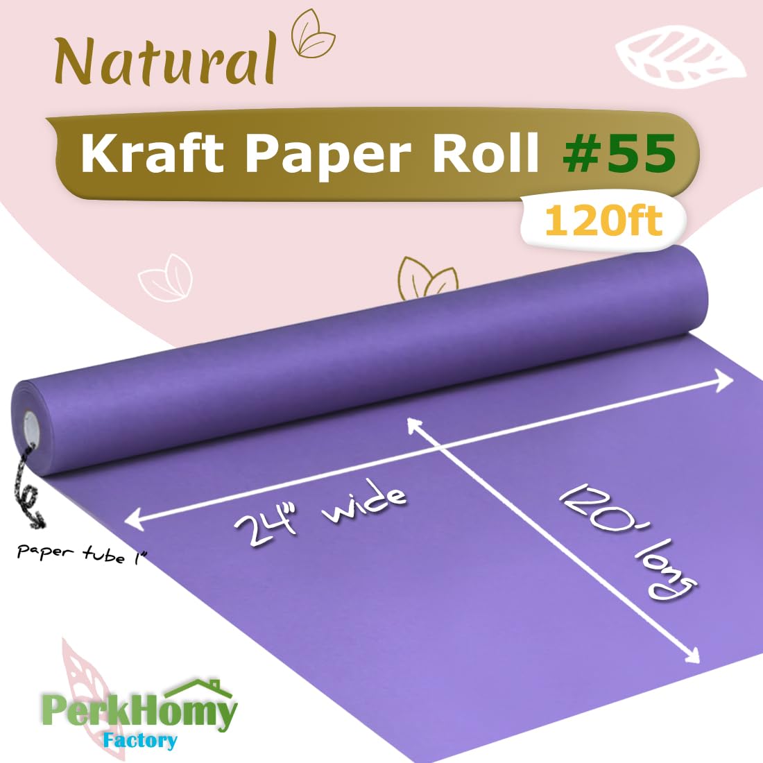 PerkHomy Brown Kraft Paper Roll 36" x 1,440" (120') for Craft Bulletin Board Paper Art Table Covering Crafting Gift Wrapping Bouquet Packing Parcel 70GSM 50LB (Brown, 36" x 120')