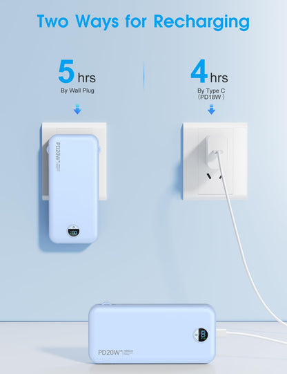 citicr Portable Charger 10000mAh PD20W w/Built-in Cables & Wall Plug White