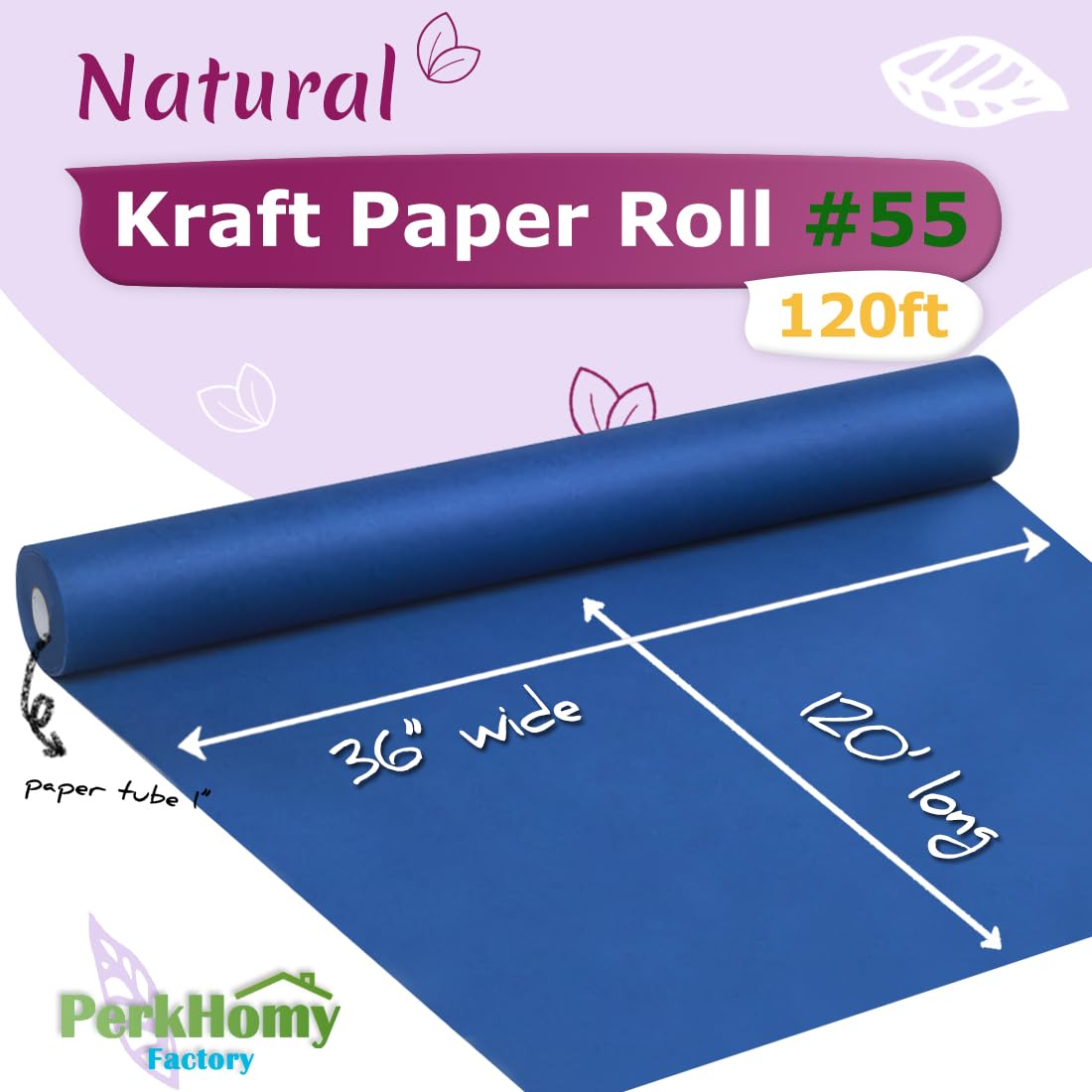 PerkHomy Brown Kraft Paper Roll 36" x 1,440" (120') for Craft Bulletin Board Paper Art Table Covering Crafting Gift Wrapping Bouquet Packing Parcel 70GSM 50LB (Brown, 36" x 120')