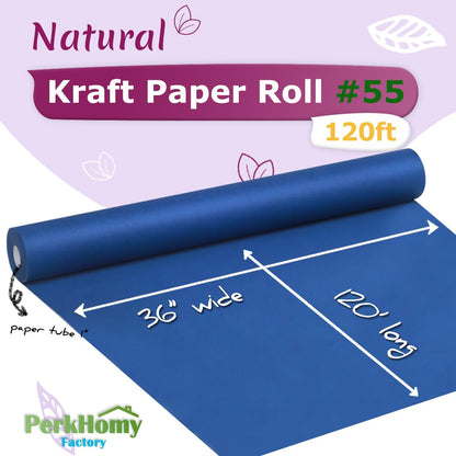 PerkHomy Brown Kraft Paper Roll 36" x 1,440" (120') for Craft Bulletin Board Paper Art Table Covering Crafting Gift Wrapping Bouquet Packing Parcel 70GSM 50LB (Brown, 36" x 120')