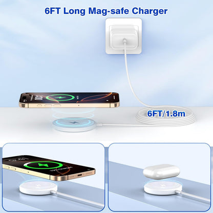 Magnetic Wireless Charger for iPhone,2 Pack Apple Magsafe Charger 10FT Long