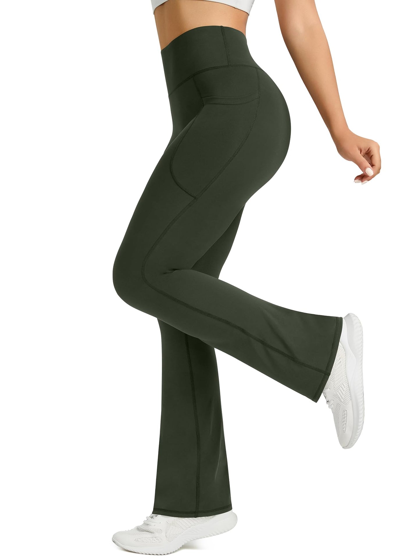 Womens Flared Yoga Pants with Pockets, High Waisted Flare Leggings Bell Bottom Bootcut Yoga Dress Pants