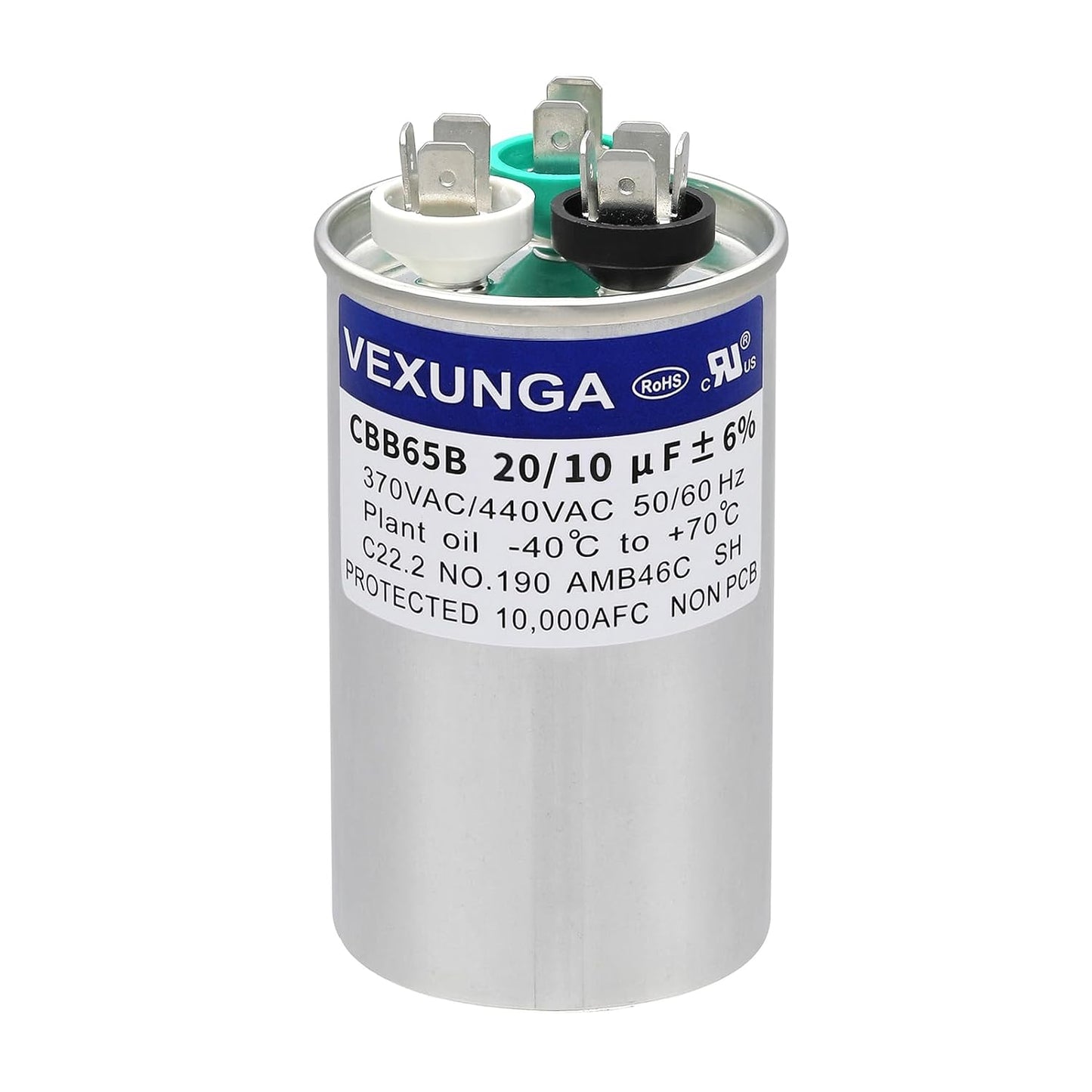 VEXUNGA 5uF 370/440VAC 50/60Hz CBB65 CBB65A Oval Run Start Capacitor 5 MFD 370V/440V Air Conditioner Capacitors for AC Unit Fan Motor Start or Pool Pump or Air Condenser Straight Cool