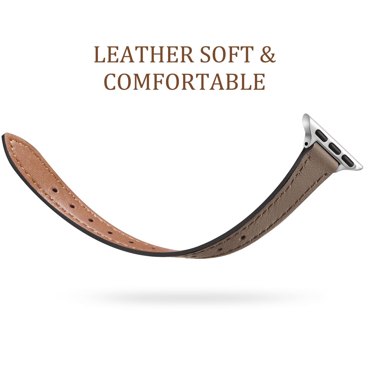 Charlam Slim Leather Band Compatible with Apple Watch Bands for Women 40mm 38mm 41mm 42mm 44mm 45mm 46mm, Top Grain Genuine Leather Strap Thin Wristband for iWatch Series 11 10 SE 9 8 7 6 5 4 3 2 1