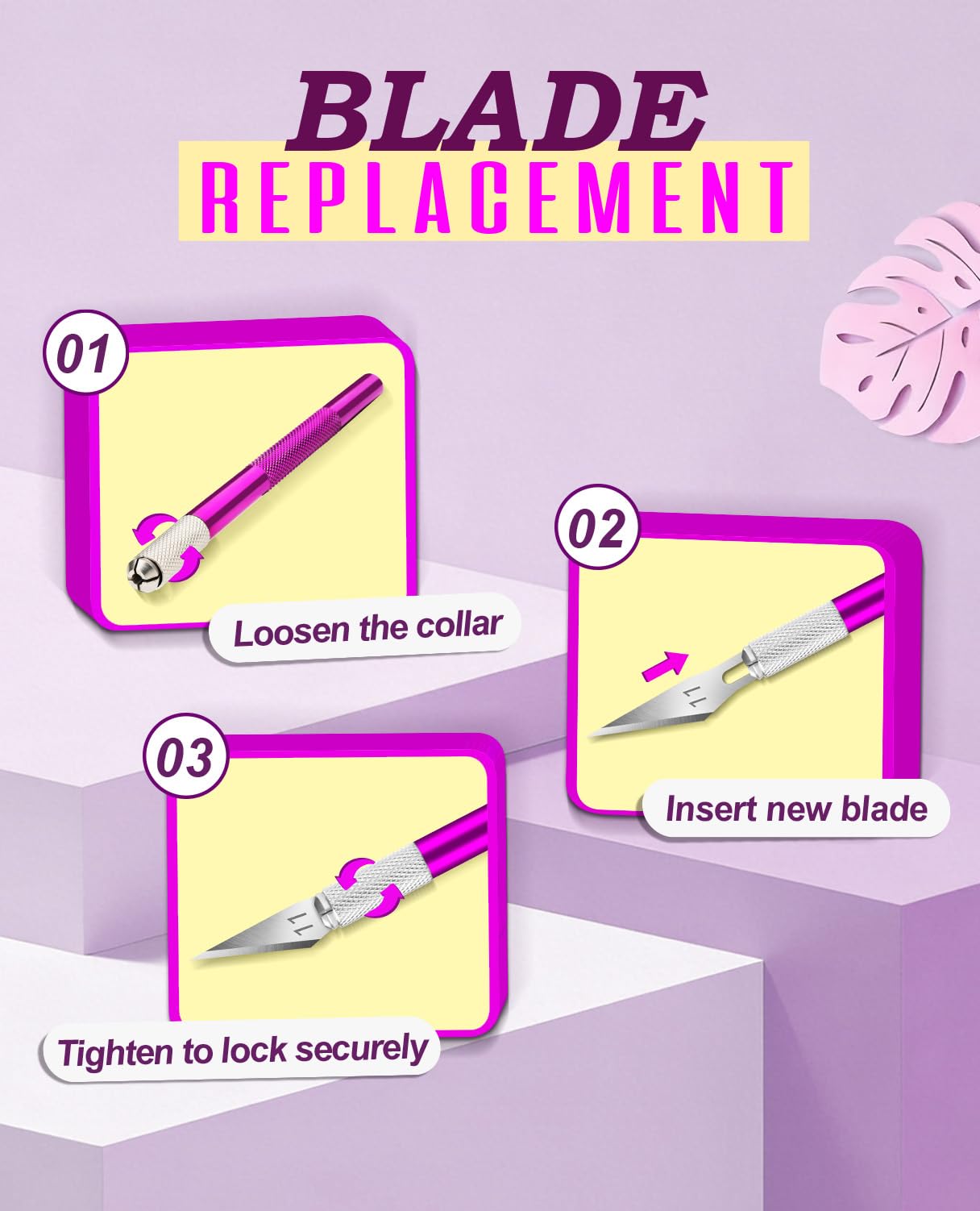 DIYSELF Exacto Knife Set with 10 Extra #11 Blades, 6-Inch Metal Ruler, Pink