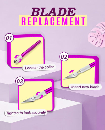 DIYSELF Exacto Knife Set with 10 Extra #11 Blades, 6-Inch Metal Ruler, Pink