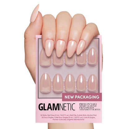 Glamnetic Press On Nails - Short Almond, Glossy Fake Nails 24 Pc Full Kit