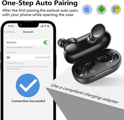 kurdene Wireless Earbuds Bluetooth 5.3 in Ear Buds Light Weight Headphones,Deep Bass Sound,Built in Mics Headset,Clear Calls Earphones for Sports Workout Glossy Black