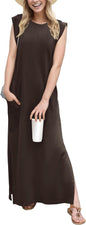 GRECERELLE 2026 Women Year-Round Casual Round Neck Loose Split Wrinkle-Free Long Maxi Vacation Dress with Pockets (XXS-4XL)
