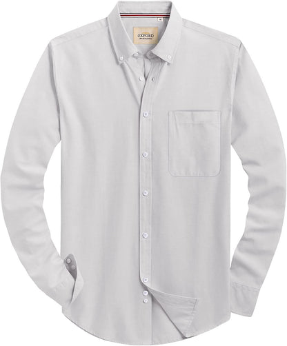 Alimens & Gentle Mens Solid Oxford Shirt Long Sleeve Dress Shirt Work Casual Button Down Shirts with Pocket