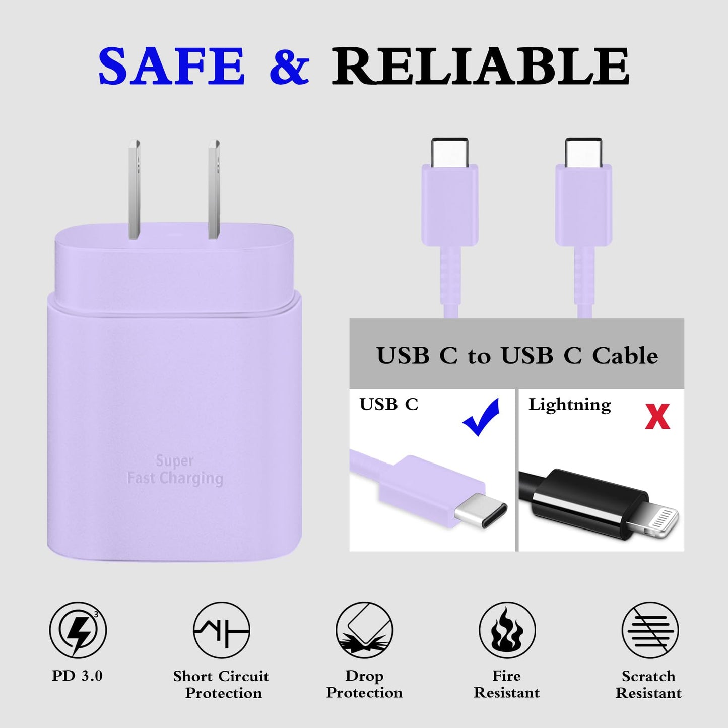 GUUSMART Type C Charger 2-Pack 25W Long 6ft USB C Charger Cable
