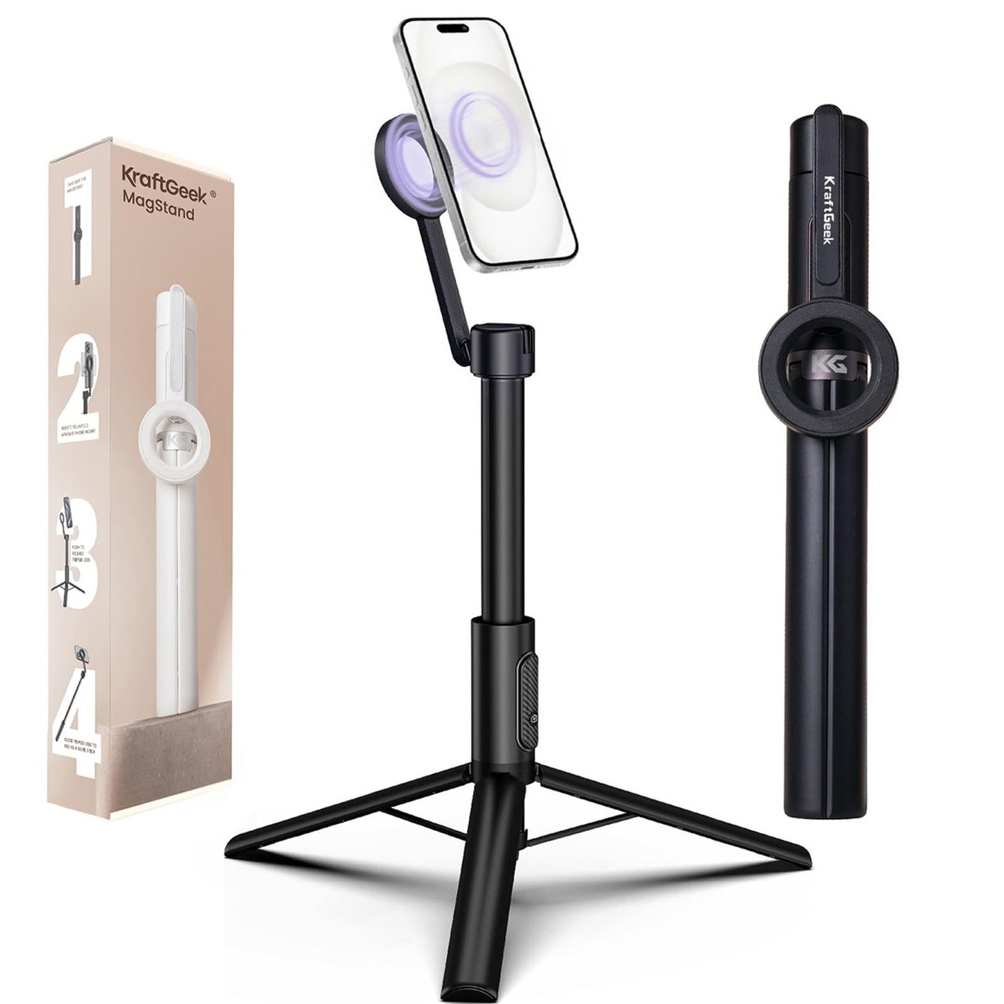 KraftGeek Magnetic Phone Tripod for iPhone, 64" Selfie Stick for Magsafe