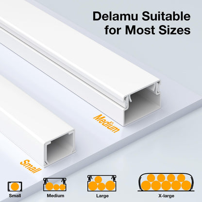 Wire Hider, 157in Delamu Cord Hider Wall, Paintable Wire Covers for Cords, TV Cable Hider Wall Kit, Cable Covers Raceway, Cable Management Hide TV Cords for Wall Mount TV, 10XL15.7 W0.95 H0.55in Brown