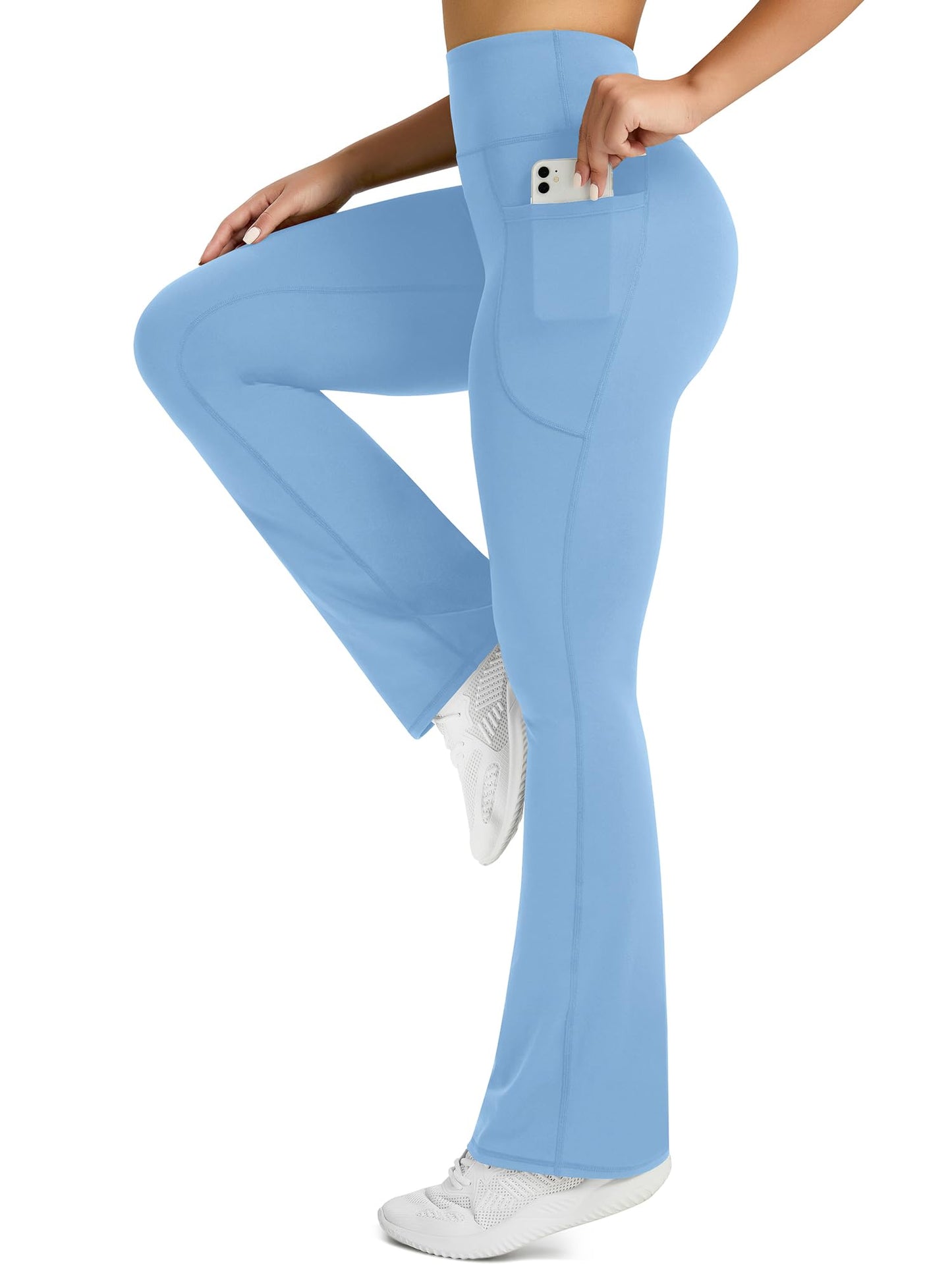 Womens Flared Yoga Pants with Pockets, High Waisted Flare Leggings Bell Bottom Bootcut Yoga Dress Pants