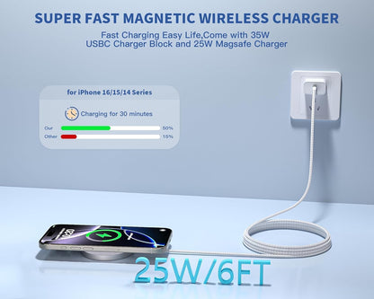 Magnetic Wireless Charger for iPhone,2 Pack Apple Magsafe Charger 10FT Long