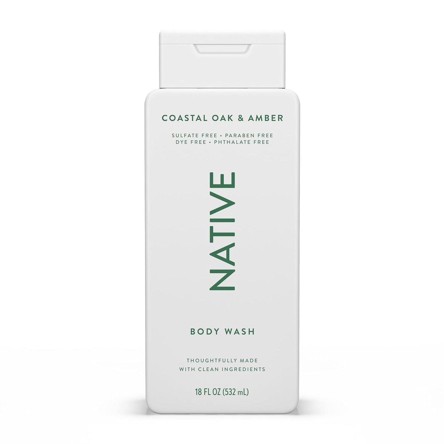 Native Clean Body Wash, Gentle & pH-balanced for Sensitive Skin, 24-Hr Freshness for Women & Men, Vegan & Cruelty-Free, Free of Sulfates, Parabens & Phthalates, Cashmere & Rain, 18 fl oz