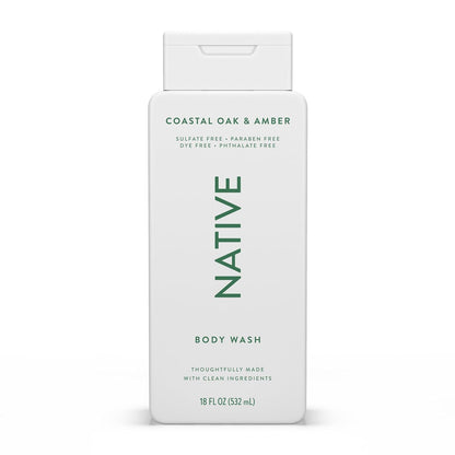 Native Clean Body Wash, Gentle & pH-balanced for Sensitive Skin, 24-Hr Freshness for Women & Men, Vegan & Cruelty-Free, Free of Sulfates, Parabens & Phthalates, Cashmere & Rain, 18 fl oz